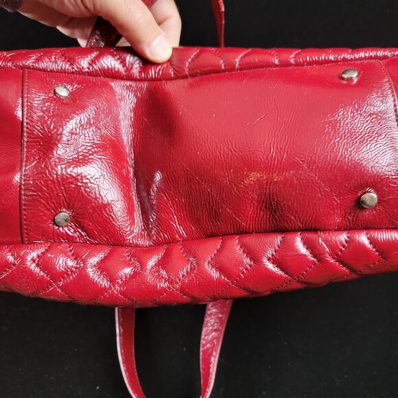 Hobo International Red Leather Shoulder Bag Buffalo Check Lining Satchel Handbag - Picture 8 of 13